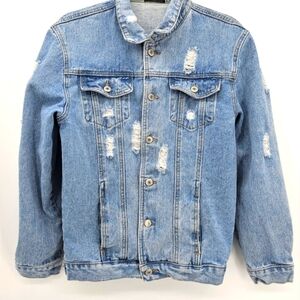Judy Bridal distressed light wash denim jacket women's size large